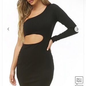 Black long sleeve one shoulder cutout black mini dress